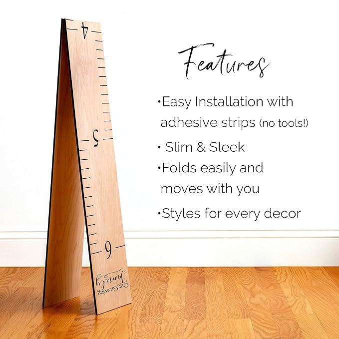 Headwaters Studio Wooden Growth Chart – Kids Height Chart, Wall Measurement for Kids, Height Chart for Wall, Growth Ruler for Children – Our Growing Family, Natural (63"x6.7")