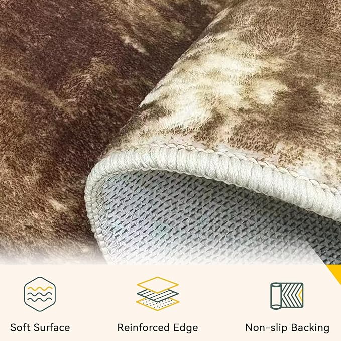 Washable Area Rugs 5'x7' Non-Slip Modern Abstract Soft for Living Room Entryway Bedroom Nursery, Print Pattern, Brown Tan Beige Coffee