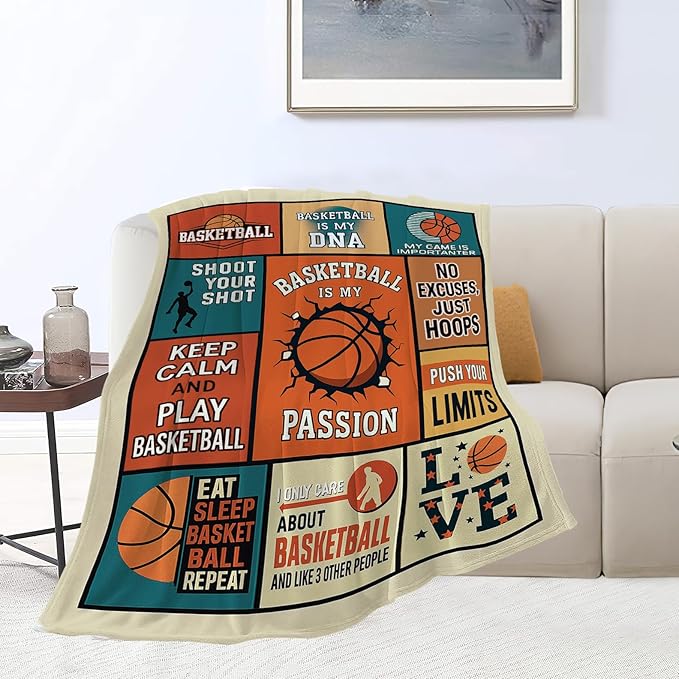 Basketball Blanket for Boys Basketball Sport Throw Blanket Soft Cozy Fleece Fuzzy Stuffed Plush Flannel Gifts for Girls Women Kids Adults 40''x50''