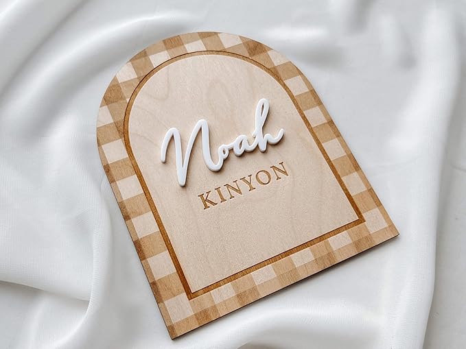 Personalized Baby Name Hospital Announcement Sign, Wooden Arch Design with 3D Letters, Nursery Room Decor