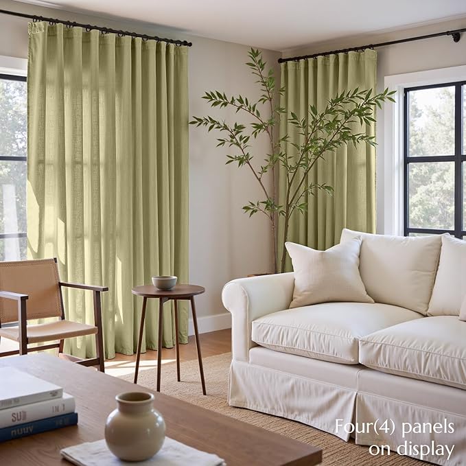 jinchan Linen Blend Curtains 96 inch Length 2 Panels for Bedroom Living Room, Floor to Ceiling 50 inch Wide Farmhouse Drapes with Rod Pocket Back Tab(50W x 96L, Sage Green)