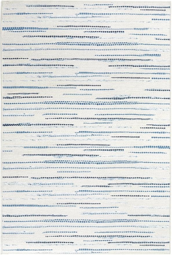 Dash & Albert Elwood Blue Machine Washable Rug, 4 X 6 Feet, Blue Stripe Pattern - Premium Luxury Hotel Quality Soft Breathable Hypoallergenic Machine Washable Easy Care All Season Comfortable