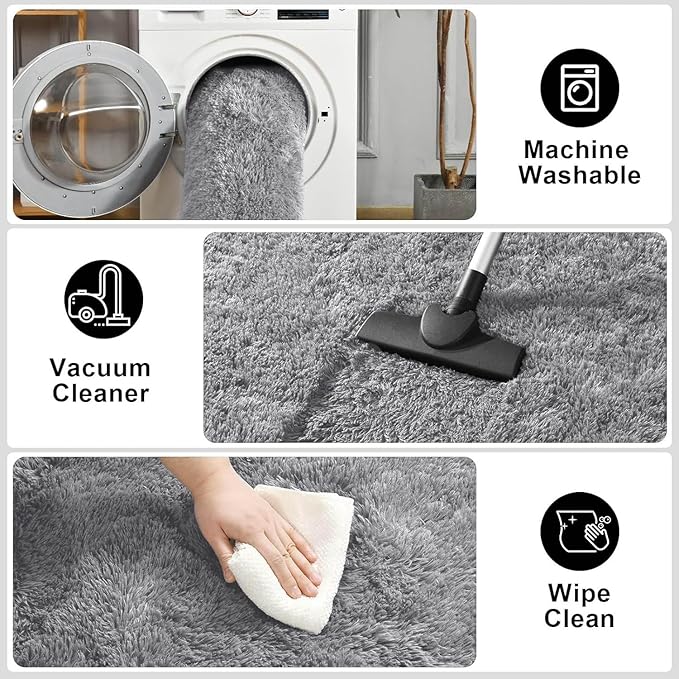 Merelax Soft Modern Indoor Large Shaggy Rug for Livingroom Bedroom Dorm Kids Room Home Decorative, Non-Slip Plush Fluffy Furry Fur Area Rugs Comfy Nursery Accent Floor Carpet 6x9 Feet, Grey