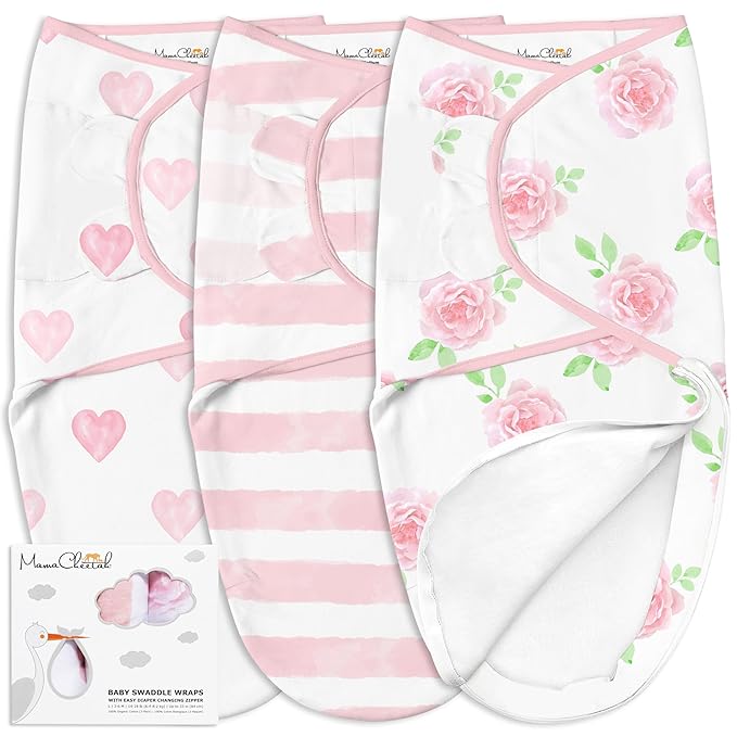 Mama Cheetah Baby Swaddle Blanket with Zipper, Newborn Swaddle Sack, Baby Swaddles Sleep Sack 0-3 Months, Baby Swaddle Wrap for Baby Boy & Girl, 4-Pack