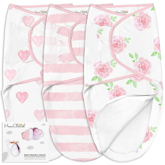 Mama Cheetah Baby Swaddle Sack 3-6 Month, Organic Cotton Swaddling Sleep Sack, Infant Swaddle Blanket Size Large, Swaddle Wrap, Easy Swaddles for Girl, 3-Pack