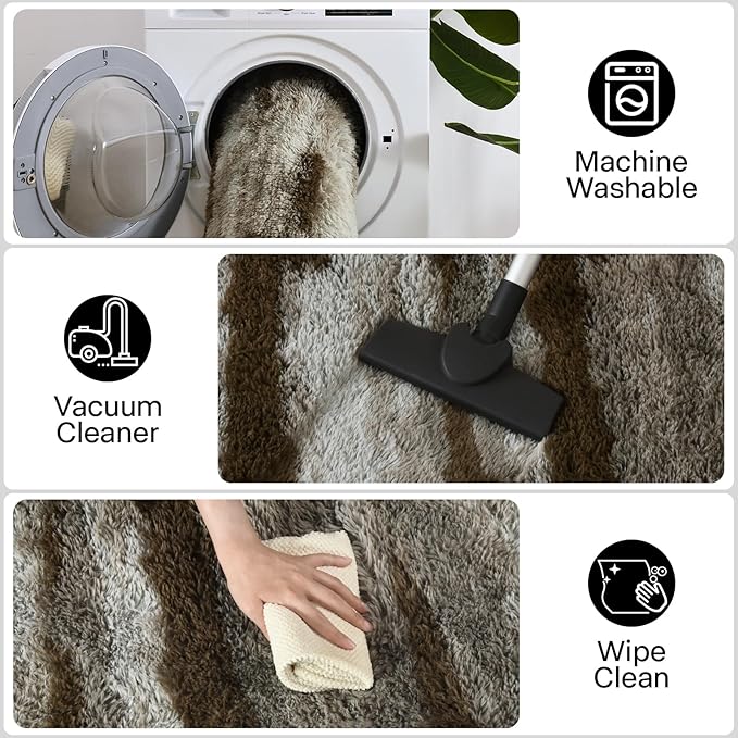 Meralax Area Rugs for Living Room Bedroom, Machine Washable 4x6 Feet Soft Fluffy Shaggy Bedside Rug, Indoor Floor Carpet for Kids Girls Boys, Dorms, Nursery Rooms, Home Decor Aesthetic, Abstract Beige