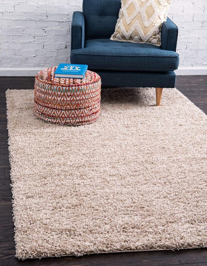 Unique Loom Solid Shag Collection Area Rug (6' 1" x 9' Rectangle, Taupe)