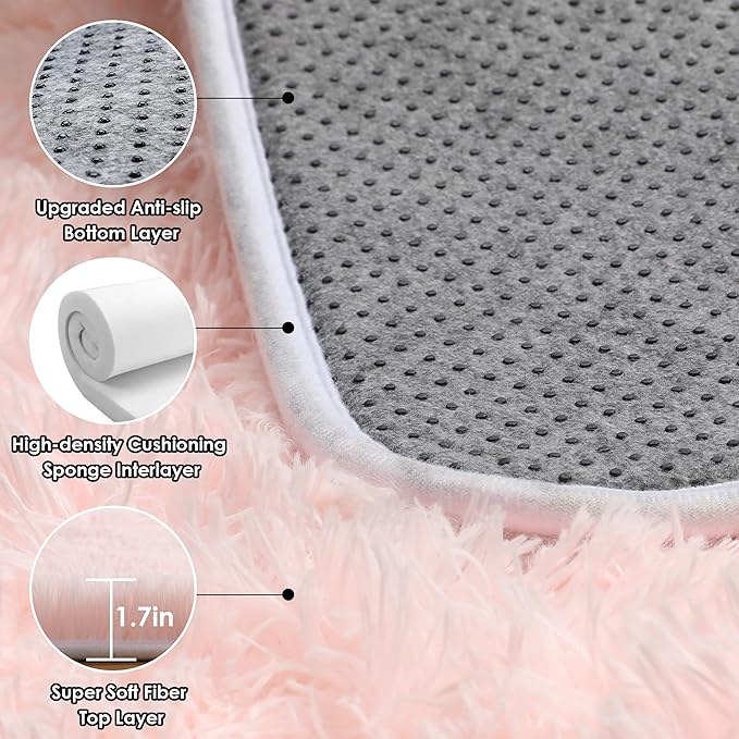 ONASAR Pink 6x9 Area Rugs for Living Room Bedroom, Washable Large Fluffy Bedside Throw Rug, Soft Plush Shaggy Fuzzy Floor Carpet for Nursery Kids Girls Boys Teen Dorm Home Office Decor Aesthetic