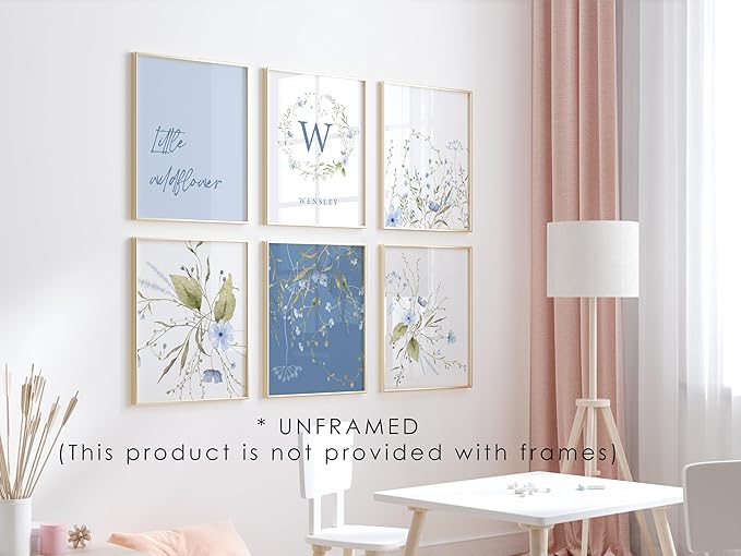 Personalized Name Flower Nursery Wall Art Prints, Crib & Nursery décor, Newborn Baby Girl Gift Present, Floral Baby Girl Room Pictures, Poster For Baby And Kids (6 Prints, Flower 7)