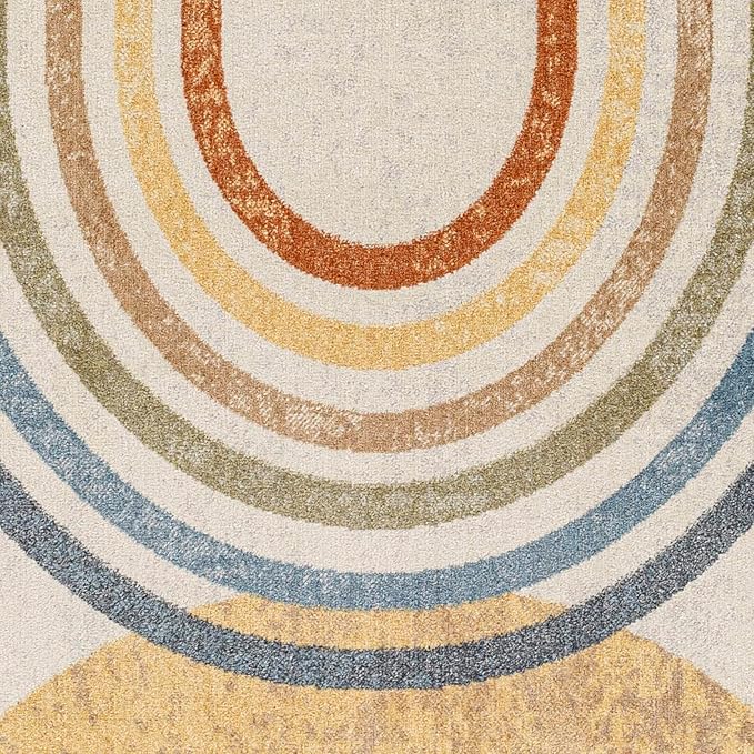Mark&Day Washable Rugs, 9x12 Eliot Modern Beige Area Rug, Orange Blue Grey Carpet for Living Room, Bedroom or Kitchen (9'2" x 12', Machine Washable)
