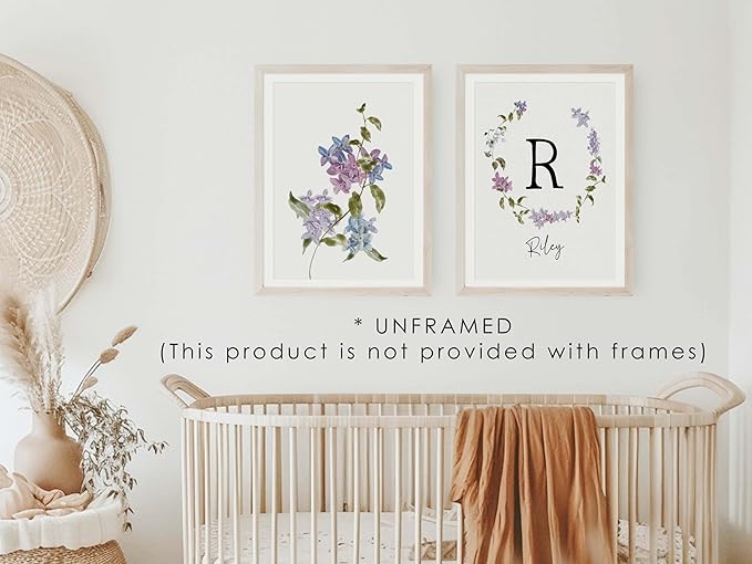 Personalized Name Flower Nursery Wall Art Prints, Crib & Nursery décor, Newborn Baby Girl Gift Present, Floral Baby Girl Room Pictures, Poster For Baby And Kids (3 Prints, Flower 2)
