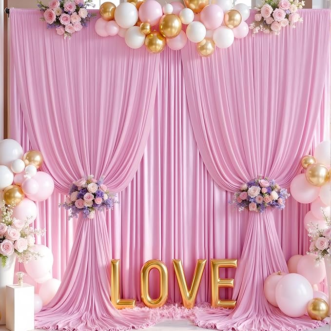 10×14 ft Pink Wrinkle Free Backdrop Curtain, Soft Silky Polyester Wedding Drapes 2 Panels 14ft Height Baby Pink Photo Backdrop Curtains for Parties Birthday Baby Shower Photography Background Cloth