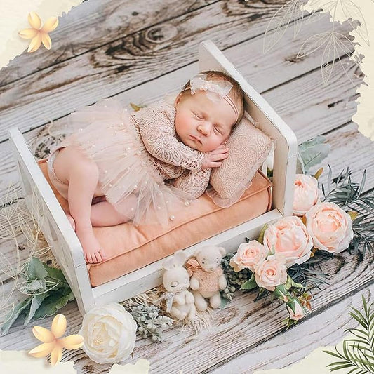 Newborn Photography Props Bed Old-Fashioned Craftsmanship Newborn Photo Props Retro Old Style Baby Photo Props Wooden Bed Infant Photoshoot Props Studio Baby Doll Bed Wooden Play Bed for Dolls, White