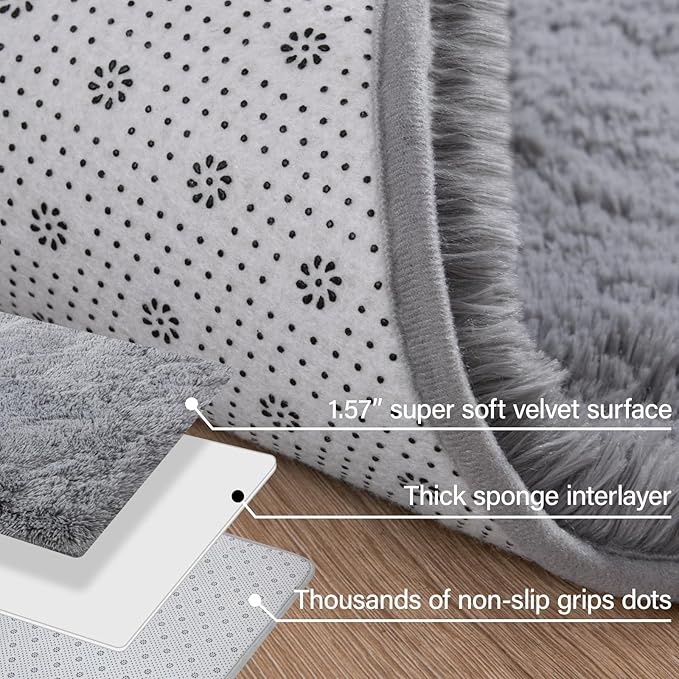Merelax Soft Modern Indoor Large Shaggy Rug for Livingroom Bedroom Dorm Kids Room Home Decor, Non-Slip Plush Fluffy Furry Fur Area Rugs Comfy Nursery Accent Floor Carpet 9x12 Feet, Grey