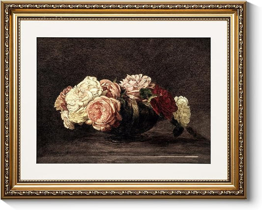 ARPEOTCY Vintage Gold Framed Wall Art, Retro Floral Roses Flower Paintings, Canvas Prints Artwork with Antique Pictures Frame, Victorian Wall Picture Decor for Living Room Bedroom, 13x16 inch