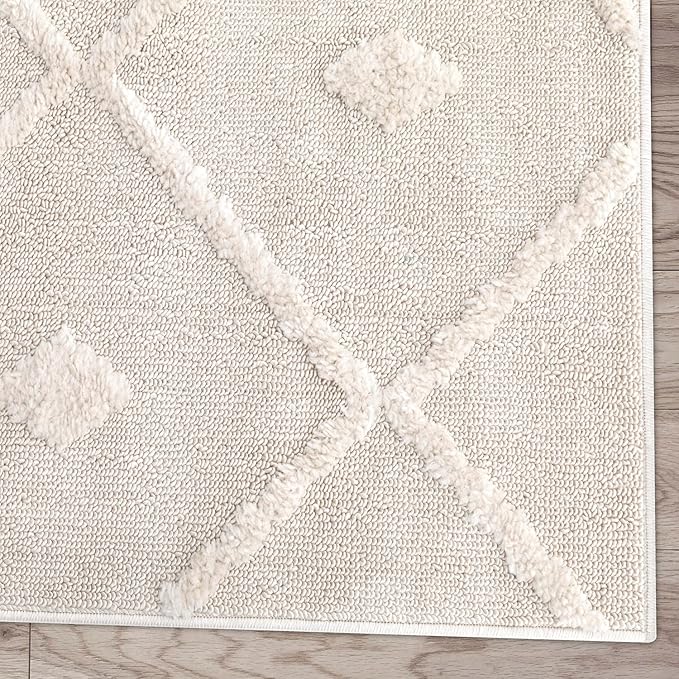 Antep Rugs Palafito 8x10 Geometric Shag Diamond High-Low Pile Textured Indoor Area Rug (Beige, 7'10" x 10')