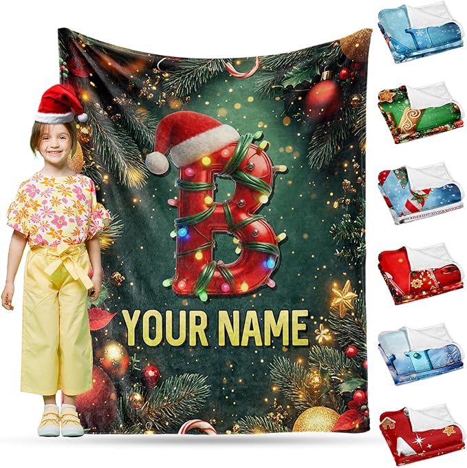 Ship Next Day, Custom Christmas Blanket - Merry Christmas Personalized Blanket, Xmas Gifts for Family Mom Dad Daughter Son Grandkids, for Teen Girls Women Man, Stocking Stuffers