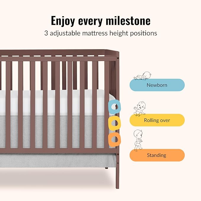 Dream On Me Synergy 5 in 1 Convertible Crib in Baltic Amber, Greenguard Gold and JPMA Certified, Converts from A Baby Crib to A Toddler Bed, A Daybed and Full-Size Bed