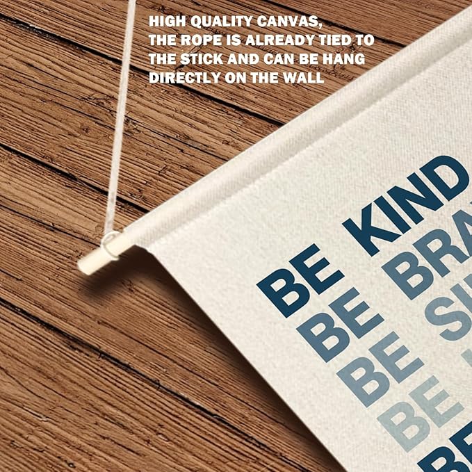 Qpenm Be Kind Be Brave Inspirational Boy Hanging Wall Canvas Banner, Blue Boy Nursery Hanging Pennant Flag Prints for Boys Room Playroom Posters & Prints
