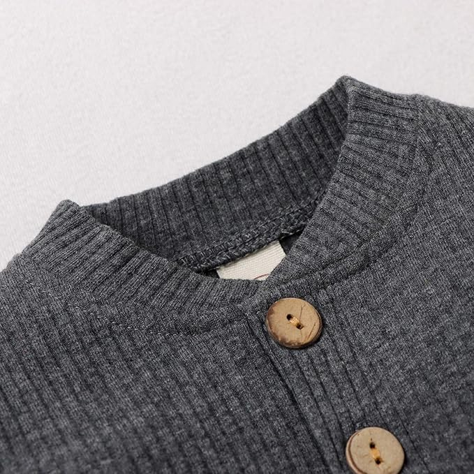 Newborn Baby Boy Girl Clothes Ribbed Knitted Cotton Long Sleeve Romper Long Pants Solid Color Fall Winter Outfits