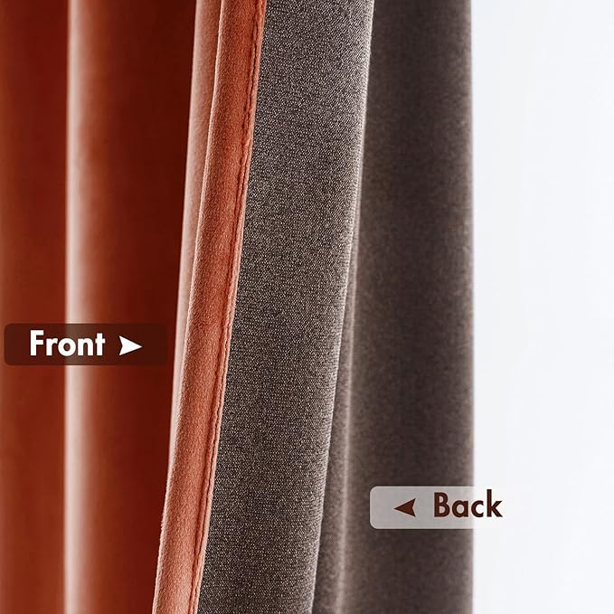 MIULEE Burnt Orange Velvet Curtains Thermal Insulated Blackout Curtain Fall Drapes for Bedroom Living Room Darkening 96 Inches Long Rust Terracotta Panels Rod Pocket Set of 2
