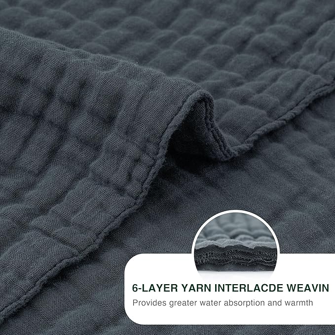 Love's cabin 6 Layer 100% Cotton Muslin Blanket, 60"x80" Twin Muslin Blanket for Couch Bed, Lightweight and Breathable Cotton Gauze for Adult, Dark Grey