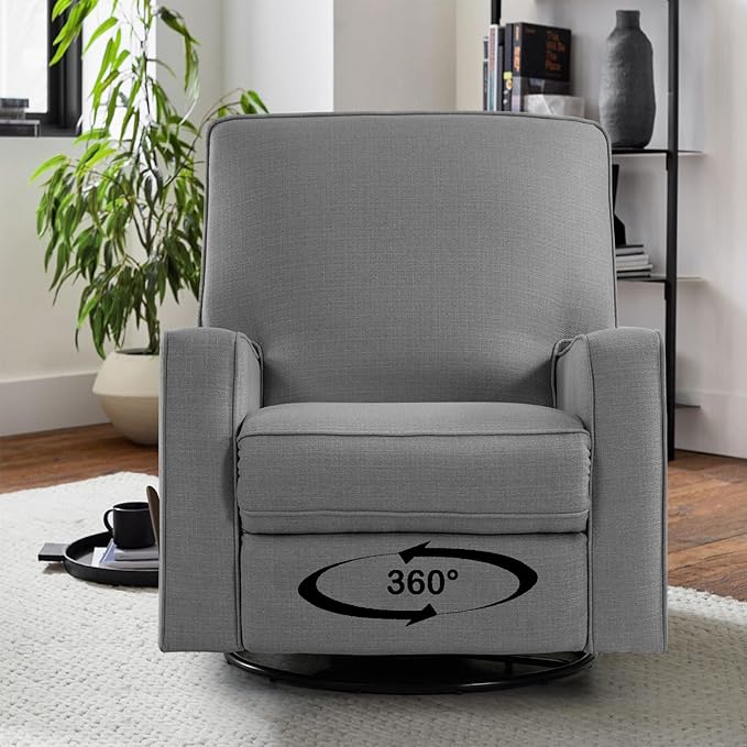 Harkawon Swivel Rocker Recliner Chair, Glider Rocker Recliner, Rocking Chair Nursery, Fabric Chair with High Back, Deep Seat, for Living Room, Bedroom (Dark Grey+Brown)