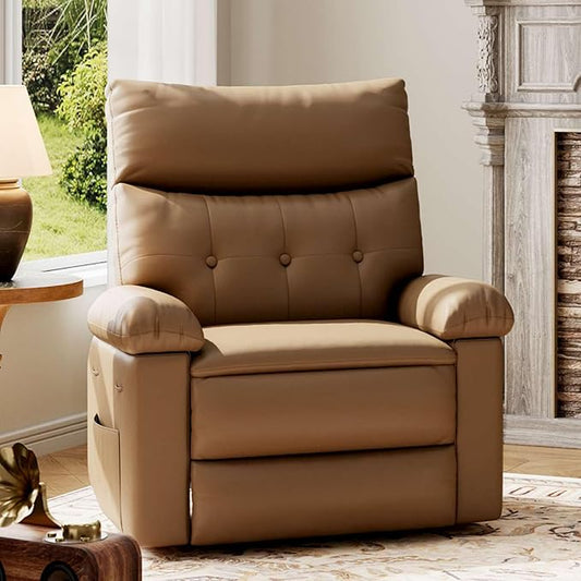 GarveeHome Oversized Recliner Chair - PU Leather Manual Recliner for Adults, Lazy Chair with 1.5X Sponge Comfort Arm and Back for Living Room, Bedroom