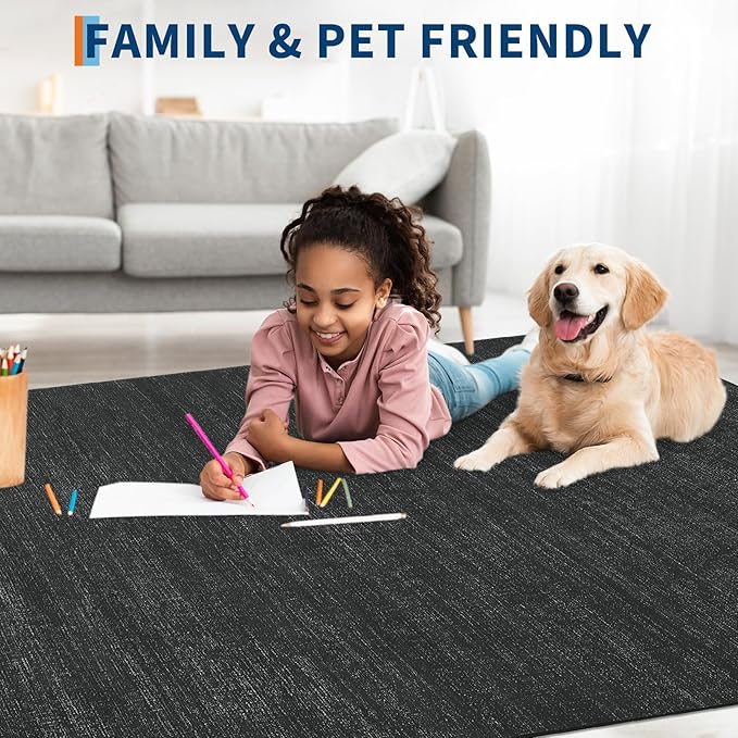 Washable Runner Rug 2x6 Modern Solid Color Kitchen Runner Mat Minimalist Plain Long Runner Rug for Entryway Bedroom Bedside Non Slip Low Pile Boho Accent Solid Runner Rugs for Nursery, Black 2'x6'