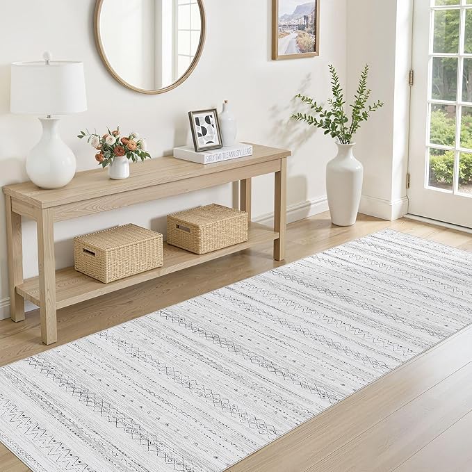 Area Rugs for Living Room Washable Living Room Rug Soft Neutral Indoor Floor Carpet Non-Slip Stain Resistant Modern Boho Rugs for Bedroom Dining Room Kids Room Nursery Office Home Grey