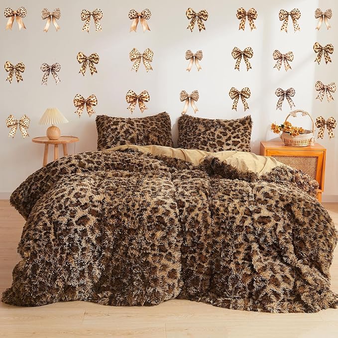 Watercolor Leopard Bow Wall Stickers, Cheetah Bow Knot Vinyl Wall Decals, Removable Bowtie DIY Wall Art for Girls Wowen Bedroom Living Room Decor