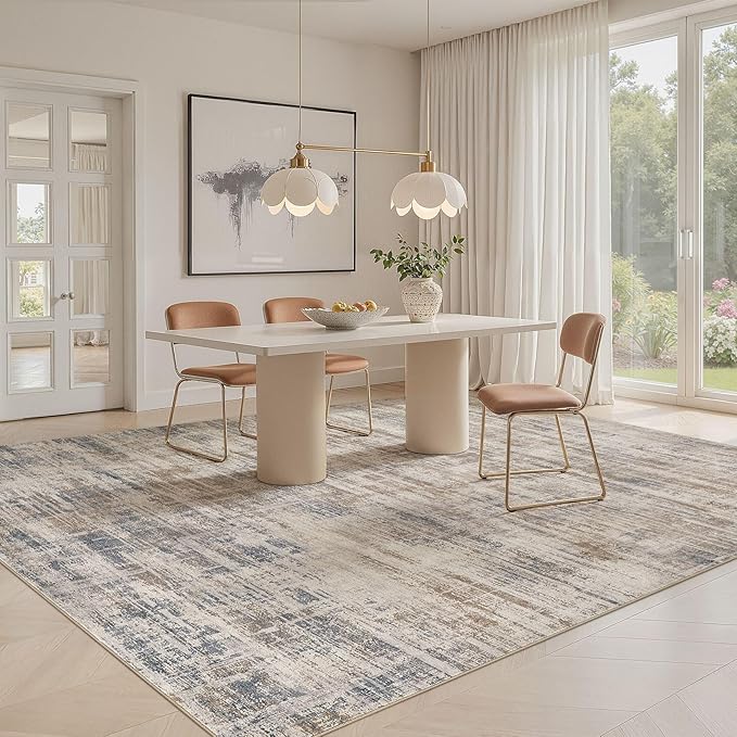 Area Rug for Living Room: 5x7 Washable Neutral Abstract Modern Soft Rugs Non Slip Indoor Floor Stain Resistant Carpet for Bedroom Dining Room Office Nursery - Brown