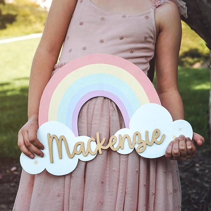 Wooden Name Signs (3D Rainbow Clouds) - Personalized wood letters for girl, Baby name sign, Custom name sign nursery, Toddler girl room decor, Home decor
