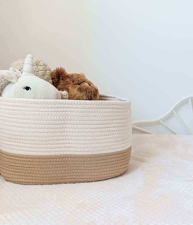 OrganiHaus Set of 3 Woven Storage Baskets for Shelves, Decorative Organizer Bins for Closet & Bathroom, Multipurpose Home Organization Baskets, Toy Storage Basket - Honey/Off-White, 15x9x10 inches