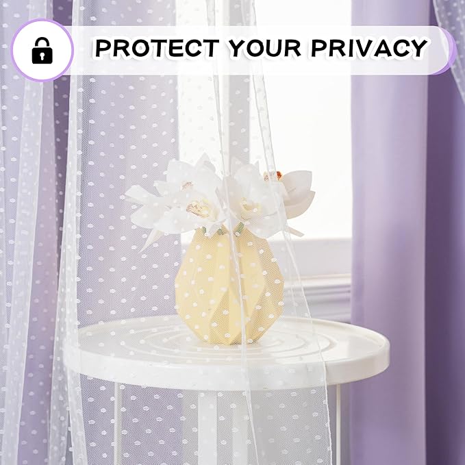 MYSKY HOME Cute Lilac Curtains for Girls Bedroom & Nursery Kids Purple Lavender Blackout 90 Inch Curtains Double Layer with Polka Dots Sheer, Grommet Tops, 52" Wide, 2 Panels