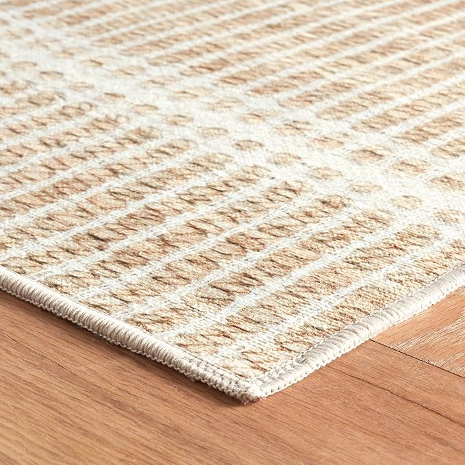 Dash & Albert Arbor Natural Machine Washable Rug, 7.5 X 9.5 Feet, Tan Stripe Pattern
