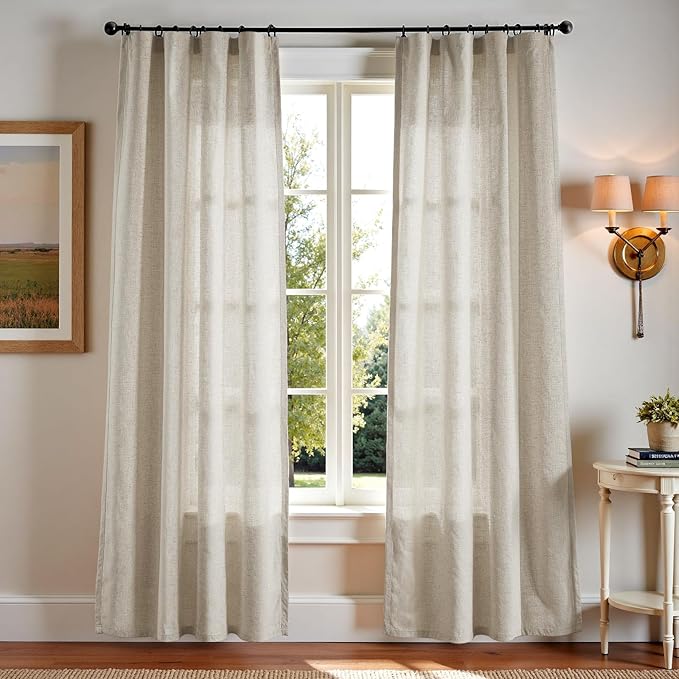 jinchan Curtains Oat (W50 x L90) for Living Room Farmhouse with Rod Pocket Back with Light Filtering Curtains for Bedroom Curtains 2 Pieces