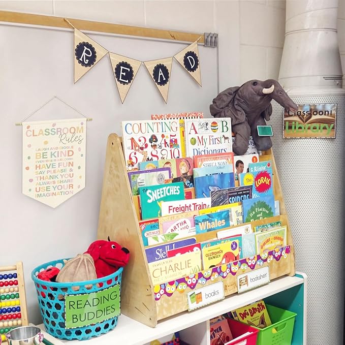 Classroom Rules Linen Canvas Banner, Teacher Must Haves for Classroom, Positive Educational Learning Wall Hanging Pennant Flag Banner for Preschool Homeschool Kindergarten Decor, 15x11in