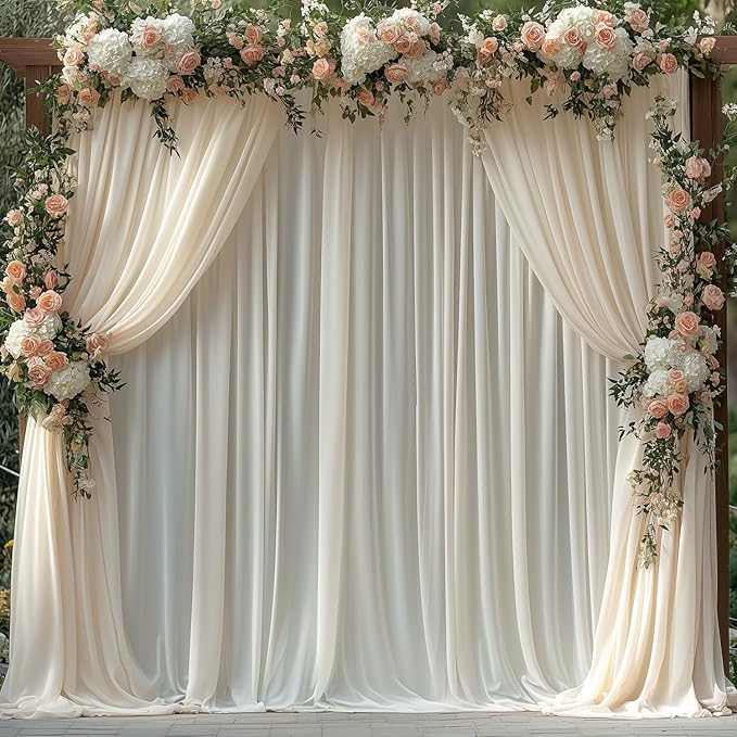 Ivory Backdrop Curtains for Wedding Parties, 10x7FT Wrinkle Free Photo Backdrop Curtains for Wedding Birthday Party Baby Shower, Fabric Drape with Rod Pockets 5ft x 7ft, 2 Panels