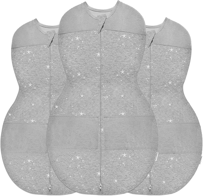 Happiest Baby Sleepea 5-Second Swaddle - 100% Organic Cotton Baby Swaddle Blanket - Doctor Designed Promotes Healthy Hip Development - 3-Pack Bundle (Graphite Stars, S, M, L)
