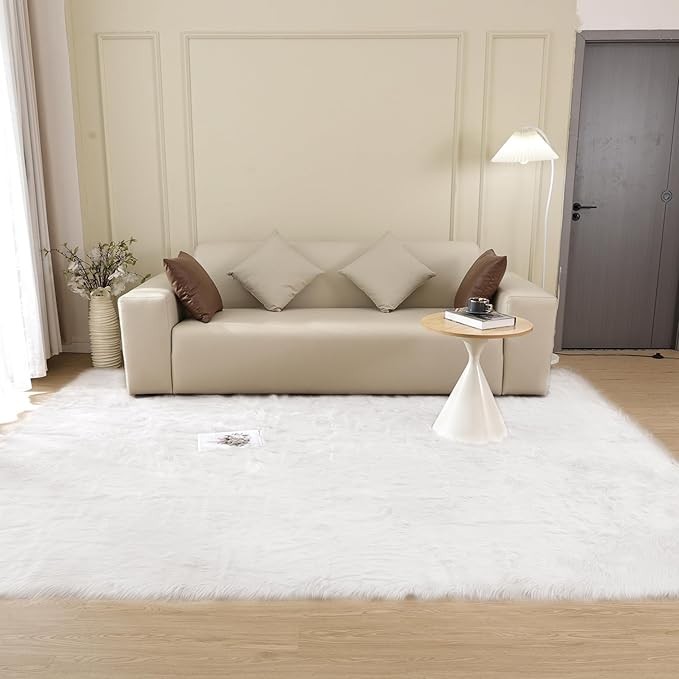 White Rugs for Living Room 6x9 Area Rugs for Bedroom Large Washable Faux Sheepskin Fluffy Fur Rug Nursery Rugs Room Décor