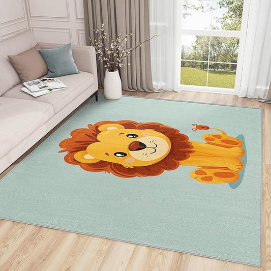 Lion Rug 5x7-6x8 Rug - Lion Rug - Cartoon Cute Zoo Animal Area Rug - Kids Baby Nursery Rugs - Safari Playroom Carpet - Home Decor