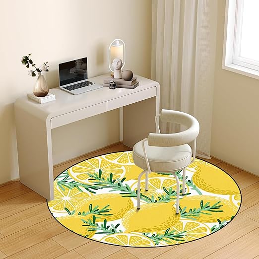 Lemon Round Rug Yellow Circle Rugs for Bedroom Dorm Living Room Lemon Tree Area Rug Floor Mat Pad Doormat Carpet, 4'X4'(120x120cm)