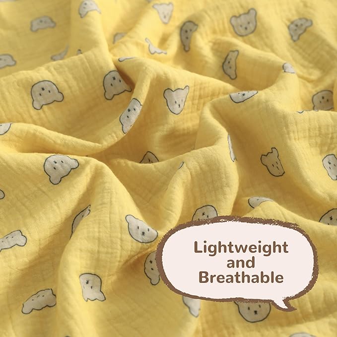 NTBAY 4 Layer Muslin Cotton Toddler Blanket, 42x60 Soft and Breathable Receiving for Newborns and Infants, Perfect for Crib, Stroller, Travel, Lightweight Nursery Blanket, Honey Bear