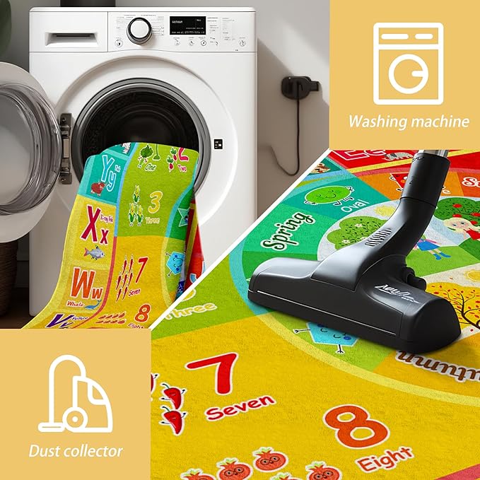 3x5 Small Kids Classroom & Playroom Rug - ABC Alphabet Educational Area Rug with Animals Numbers & Colors - Washable Non-Slip Carpet Playmat for Nursery Preschool & Reading Area