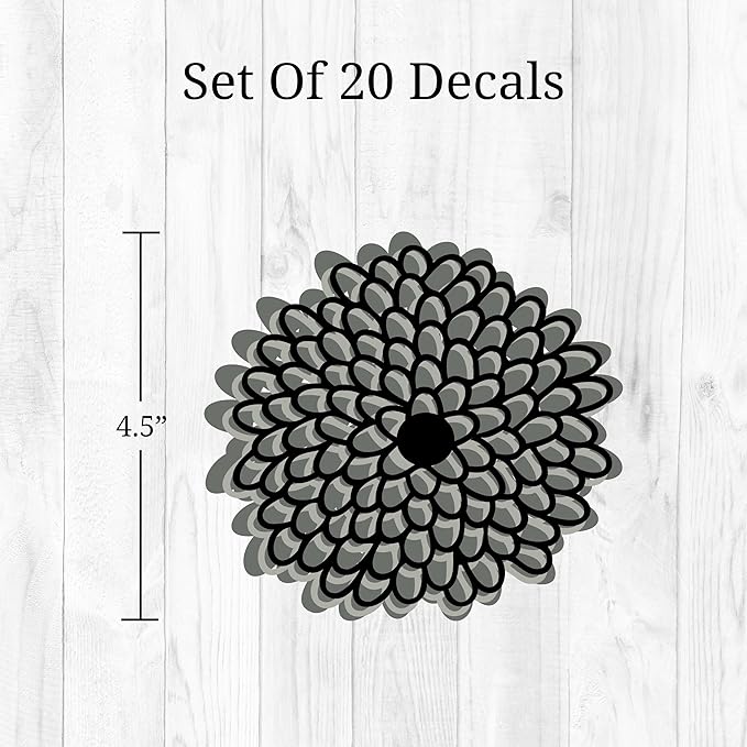 Decalcomania Zinnia Flower Wall Decals - Set of 20 Black Tan Floral Wall Stickers for Living Room Nursery Bedroom Bathroom Decor Removable Peel and Stick Indoor Wall Decor Robin Zingone