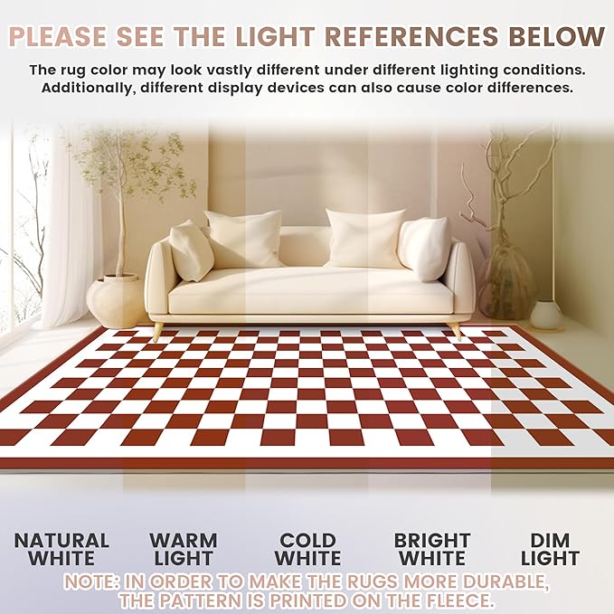 Washable 5x7 Checkered Area Rug for Living Room, Dark Red Checkerboard Modern Boho Large Rugs, Ultra Thin Low Pile Lightweight Indoor Carpet with Non-Slip Backing for Bedroom Kids Nursery Play Room