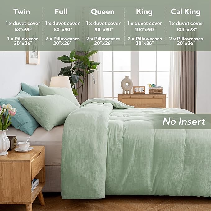 MILDLY Muslin Duvet Cover California King - 100% Washed Cotton Linen Like Gauze Comforter Cover 3 Pieces Breathable & Lightweight for All Season