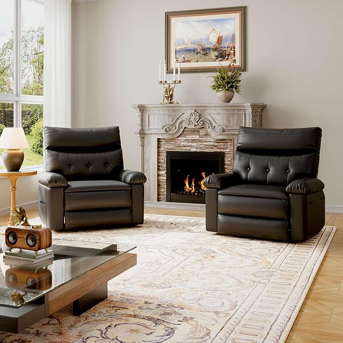 GarveeHome Oversized Wide Recliner Chair - Heat and Massage, PU Leather Extra Wide Manual Recliner for Adults, Large Lazy Chair with 1.5X Sponge Comfort Arm and Back for Living Room, Bedroom