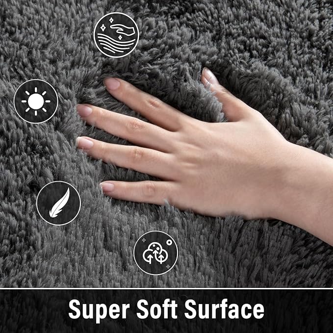 Merelax Modern Soft Fluffy Large Shaggy Rug for Bedroom Livingroom Dorm Kids Room Indoor Home Decorative, Non-Slip Plush Furry Fur Area Rugs Comfy Nursery Accent Floor Carpet 4'x6' Dark Grey